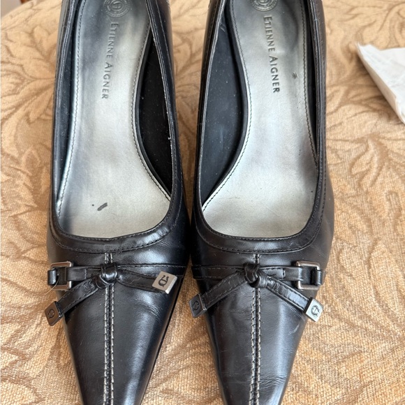 Etienne Aigner Black Leather Kitten Heel Pumps - Picture 1 of 5